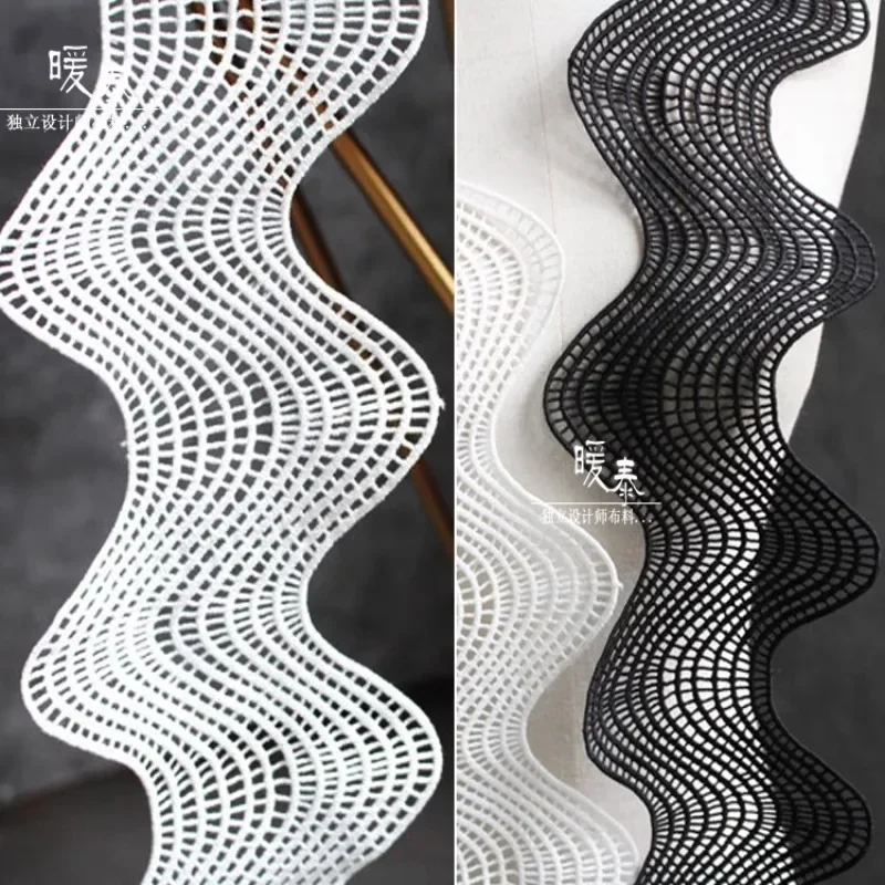 Black White Hollowed Out Fabric for Diy Wedding Dress Lace Skirt Creativity Accessories Cloth Fabrics By Meters Material