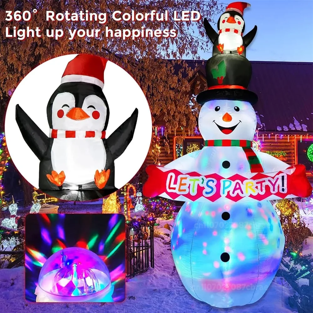 Christmas Inflatable Snowman Penguin With Rotating Color Lights, LED Lights For Indoor Outdoor Courtyard Garden Lawn Decoration