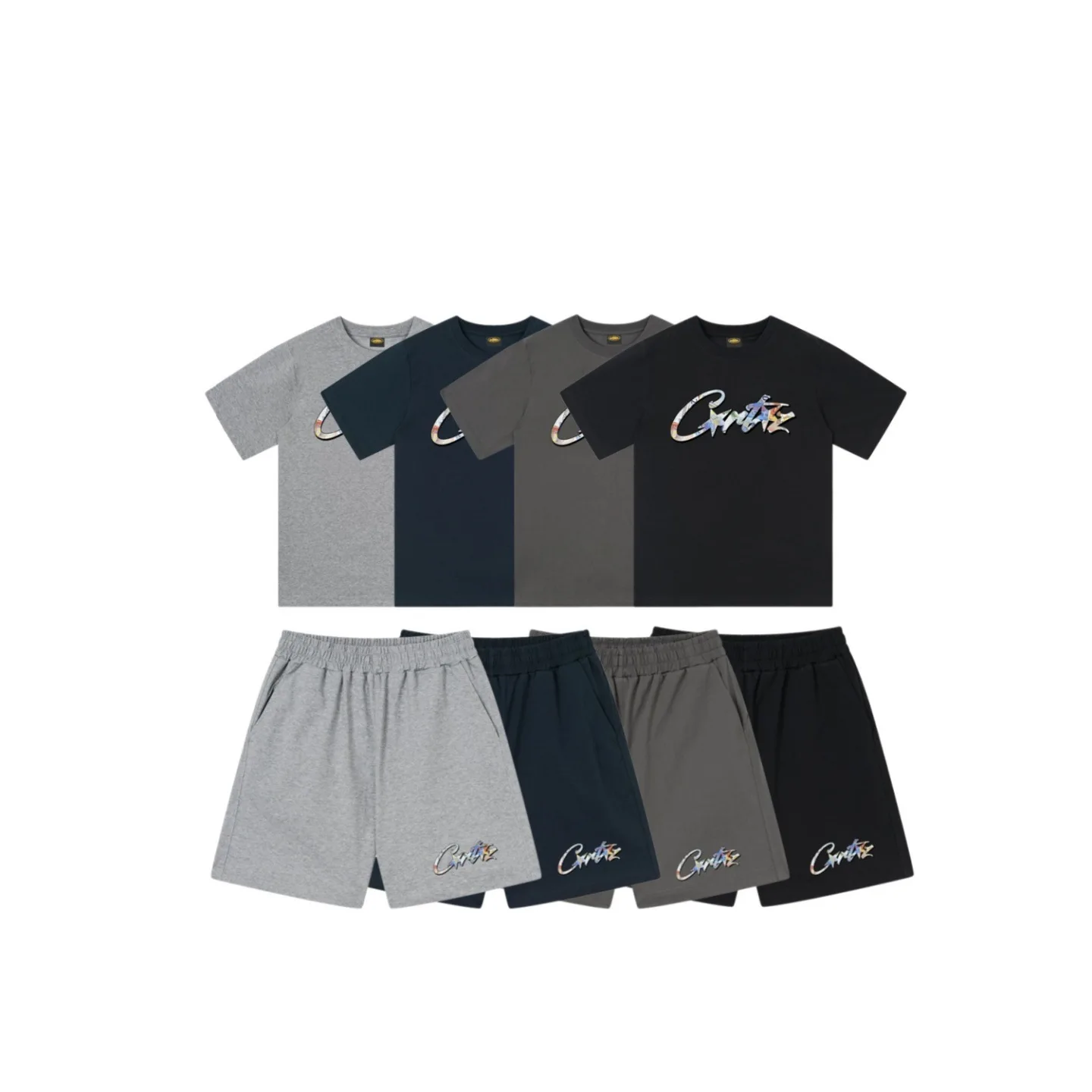 

American Style Casual Devil Island Cruise Print Loose Short Sleeve T-Shirt Shorts Set Pure Cotton Summer Couple Outfit