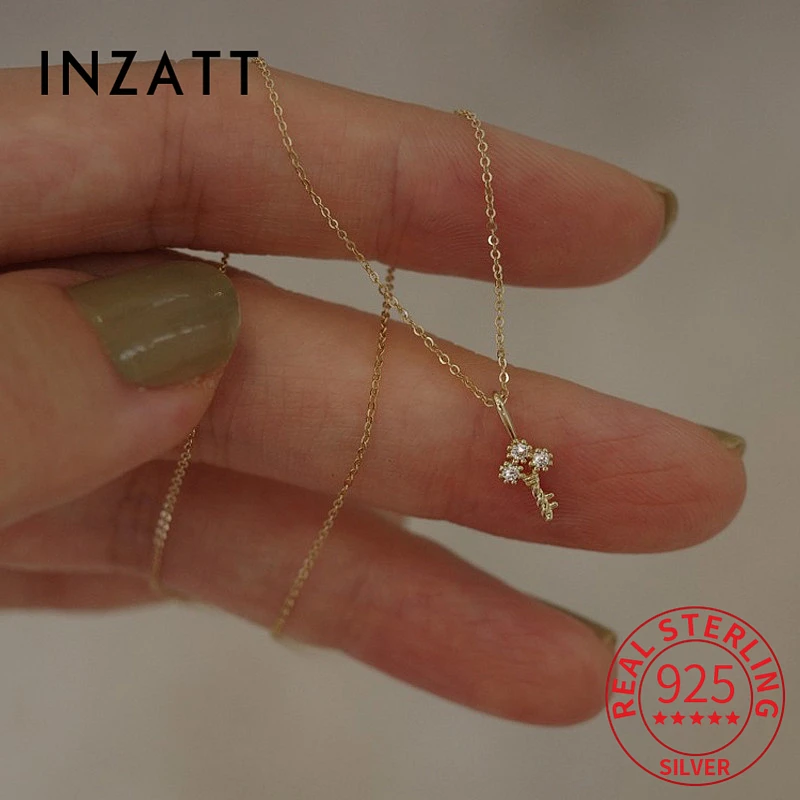 INZATT Real 925 Sterling Silver 14K Gold Key Pendant Necklace Light Luxury Mini Clavicle Chain Women Party Fine Jewelry