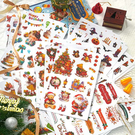 Mr. Paper, 35pcs/book, Christmas Themed Sticker Book, Decorative Gift Box, Scrapbook, Phone Case, Diary, Halloween Sticker