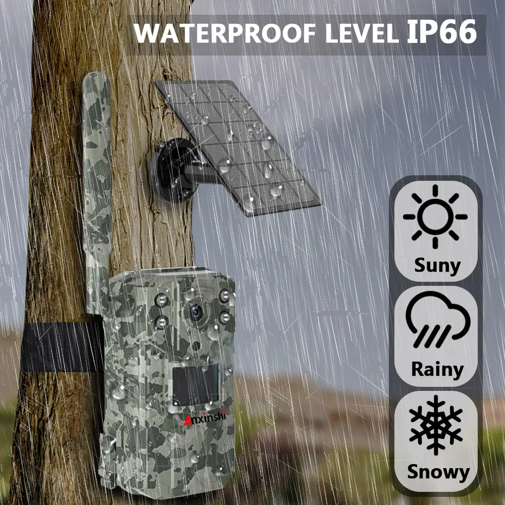 Anxinshi ยี่ห้อ 4G พลังงานแสงอาทิตย์ 4G LTE Cellular Trail กล้องสัตว์ป่ากวางเกมกล้อง