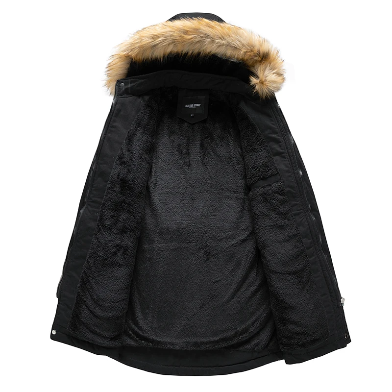 Mens Long Hooded Parka New Fur Collar Casual Fashion Outerwear Winter Warm Parkas Jackets Men Solid Color Thick Windproof Coat