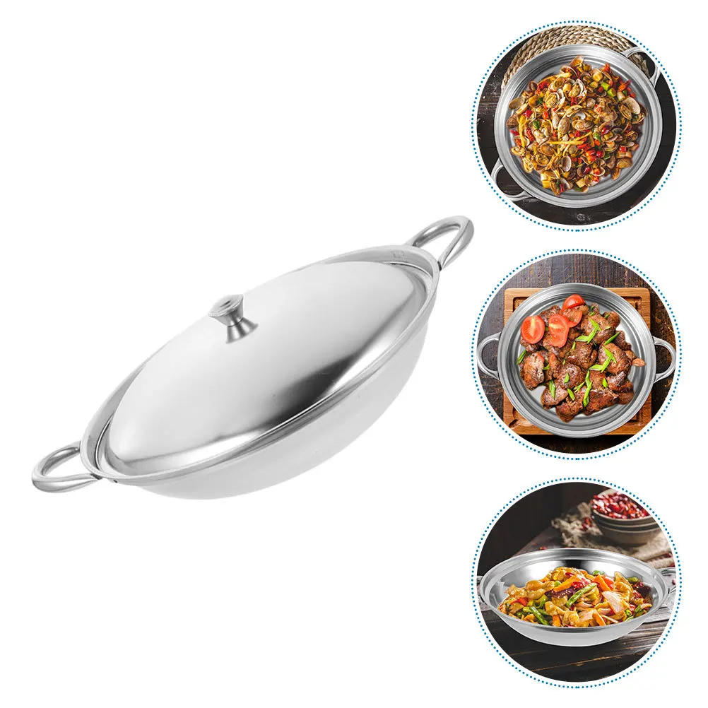 

Stainless Steel Wok Cooking Double Handle Household Hot Ramen Stock For Kitchen Non-Stick Cookware Large Cooking Metal