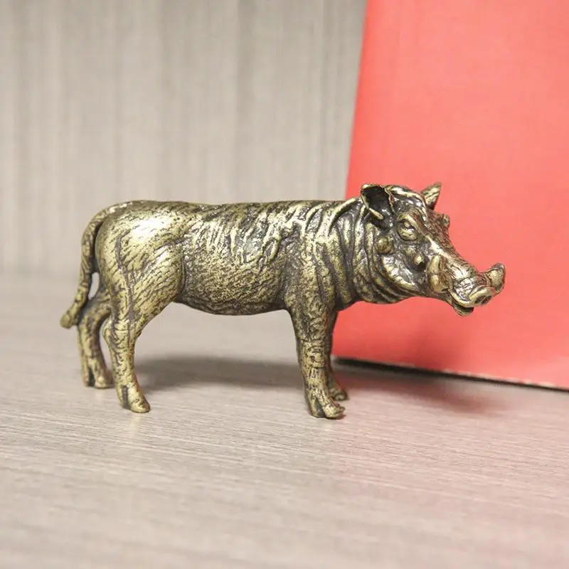 Heavy Brass Wild Boar Statue Retro Handmade Animal Sculpture Art Decor for Bookcase Home Ornaments