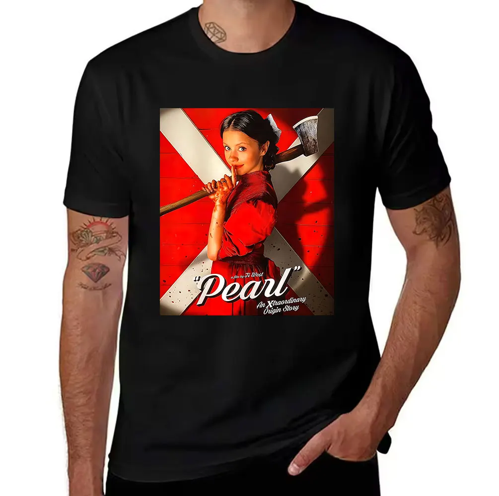 Men's Cotton T-Shirt Pearl Movie Poster Print Casual Short Sleeve Tee An Extraordinary Origin Story Horror Film Graphic Top for