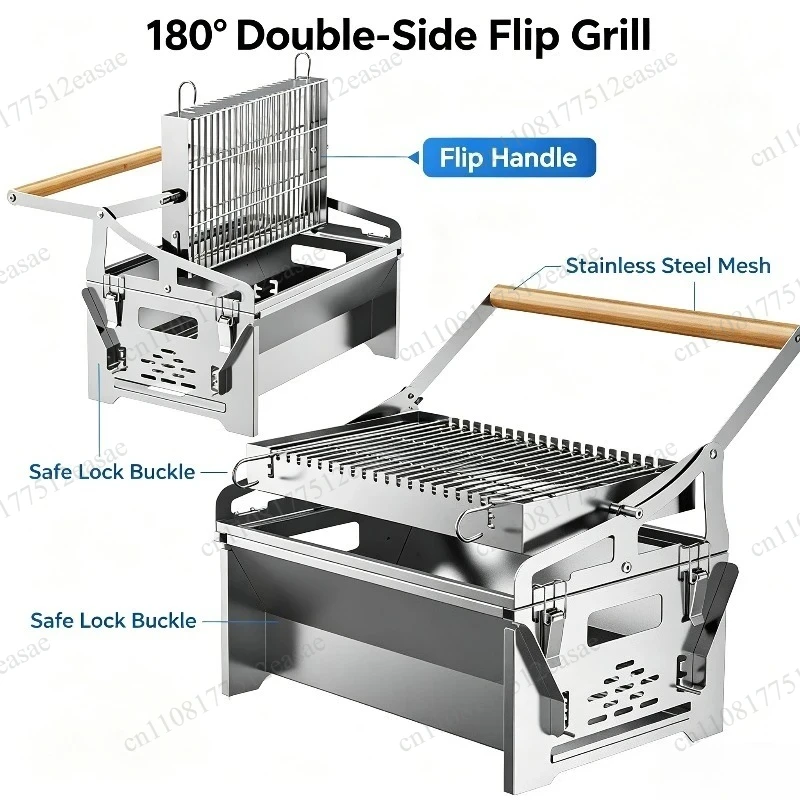 Home backyard outdoor party electric flip rotating mesh charcoal barbecue easy flip baking cooking machine