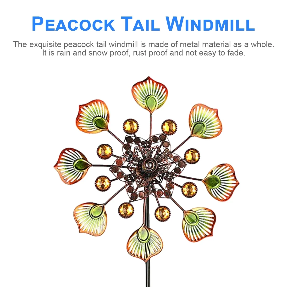 Garden Peacock Windmill Rotating Stake Metal Standing Kinetic Flower Wind Spinners For Outdoor Yard Lawn Garden Decoration