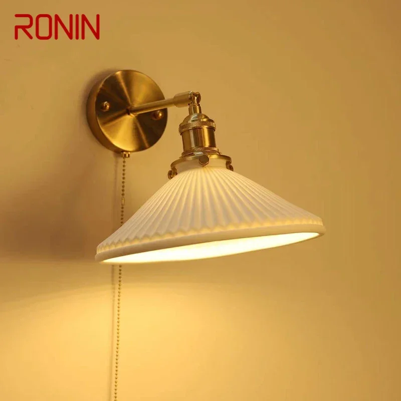 

RONIN Nordic Brass Wall Lamp Indoor Living Room Bedroom Bedside Lamp Modern Hotel Corridor Hallway Wall Lamp