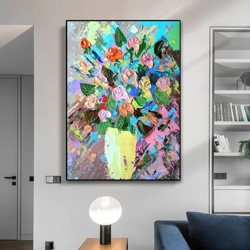 

Texture Thick Vase Flower Handmade Oil Painting On Canvas Abstract Wall Art Home Wall Decoration Hand Painted Flower Pictures