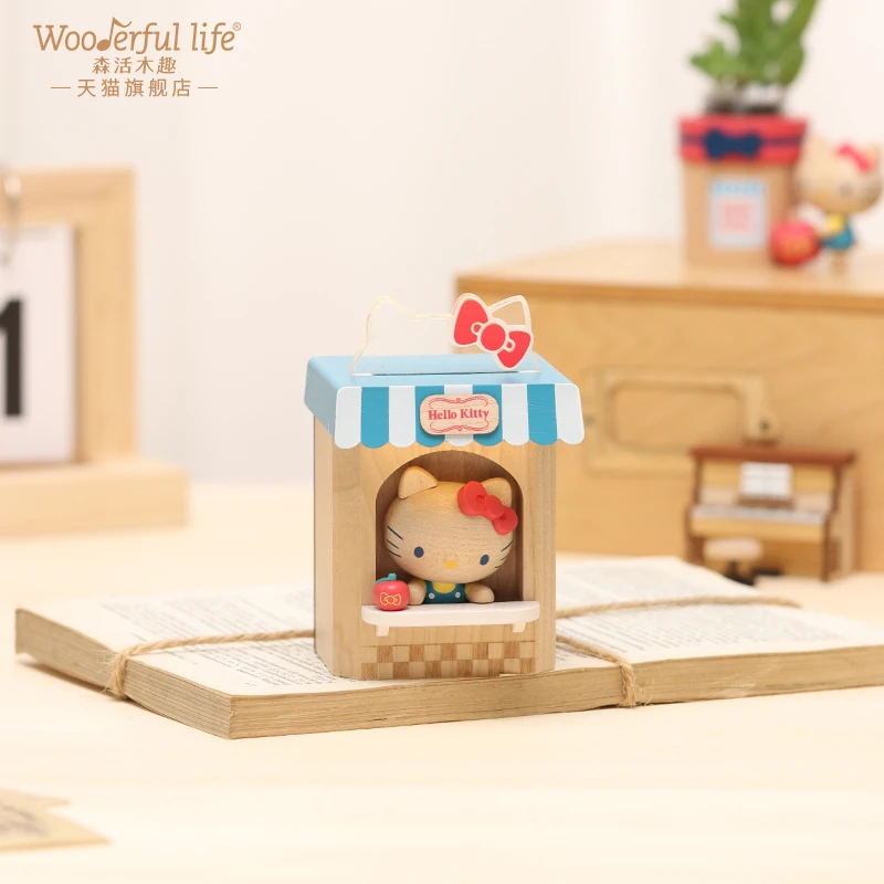 

Original Sanrio Hello Kitty Sound Activated Mini Lamp Kt Cat Girlish Cartoon Wooden Room Desktop Decoration Girl'S Birthday Gift