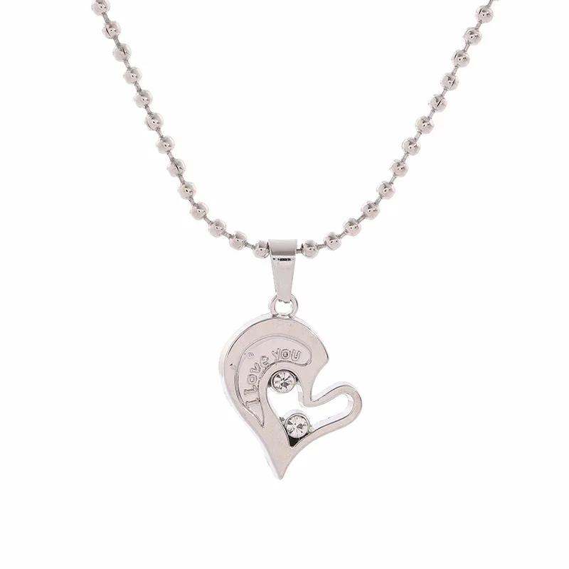 loving couple A pair of heart-shaped diamonds necklace Couple Friendship Puzzle CZ Love Matching I love you Heart Pendants Set