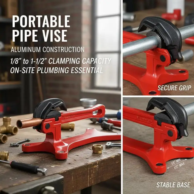 Aluminum Tube Clamp Tool 1/8" to 1-1/2" For Plumbing Installation Repair Maintenance, Onsite Pipe Processing Manual Vise Hand Tool Tightening Grip Capacity view 2