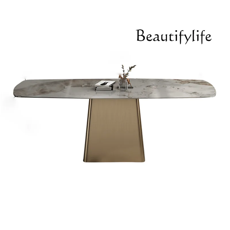 

Simple and fashionable rock slab dining table rectangular household small apartment light luxury tea table designer bright light