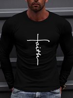 Trendy new long-sleeved t-shirt men's long-sleeved men's printed round neck T-shirt trend versatile casual tops men's T-shirt