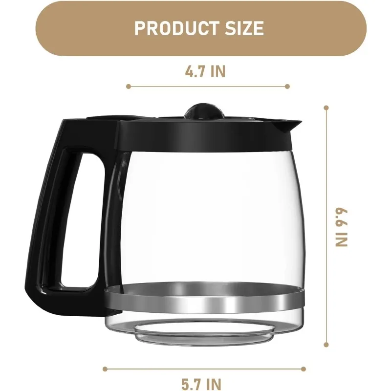 12-Cup Coffee Maker Glass Decanter, Replacement Pot Compatible with Hamilton Beach Models 46310,49980R,49976,49350