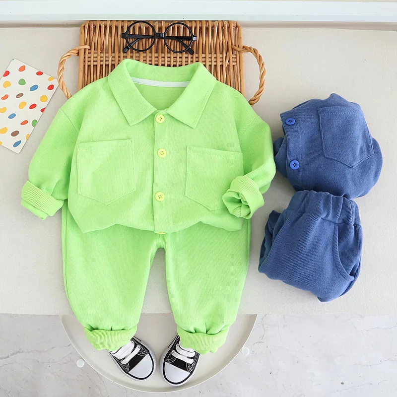 Childrens Clothing 2023 Korean Style Baby Boy Clothes Free Shipping Solid Color Long Sleeve Cardigan Coats and Pants Boys Outfit