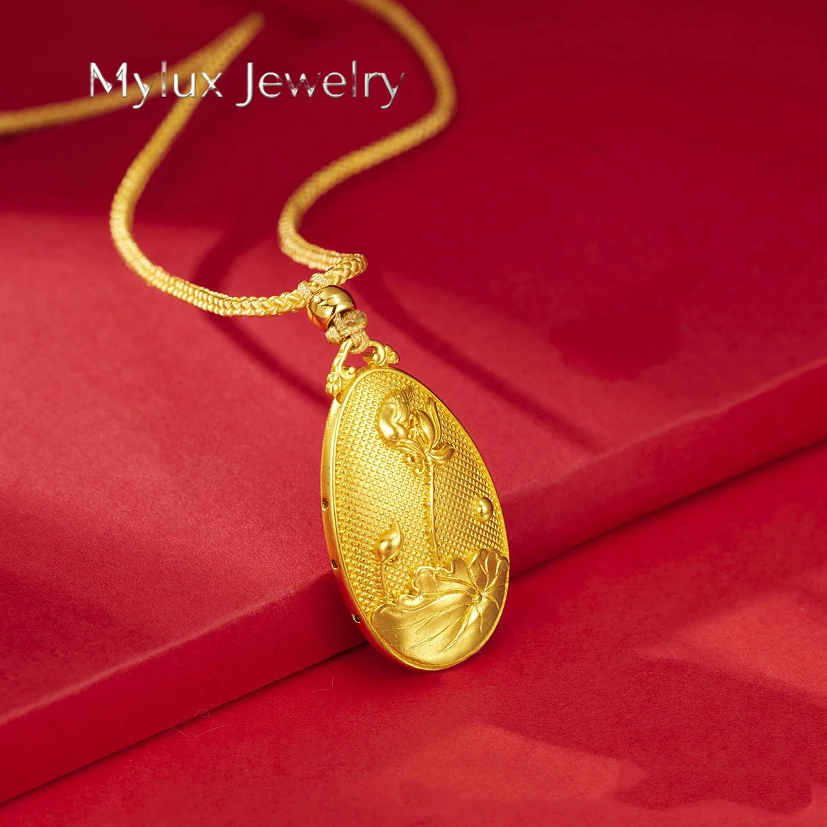 Mylux Jewelry Gold shop 24K real gold water droplet pendant lotus seed pendant au9999 pure gold necklace for women braided neckl
