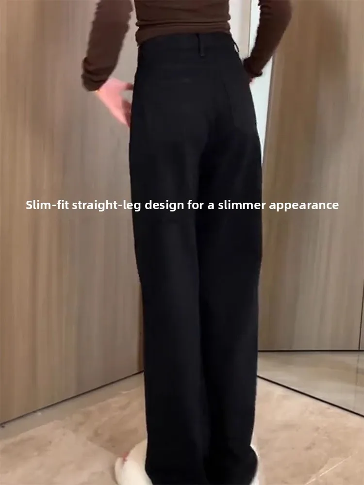 بنطلون جينز أسود واسع الساق للنساء بخصر عالٍ وقصة مستقيمة مناسب للجسم على شكل كمثرى ومقاسات كبيرة وللأقلين طولًا، بنطلون ديني... #4