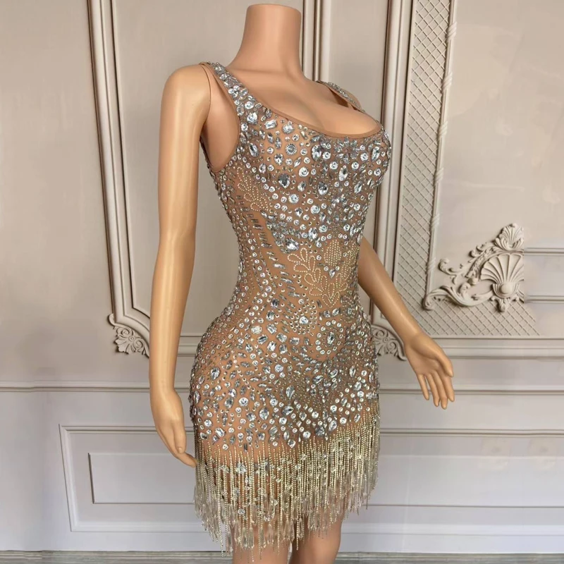 라인스톤 프린지 드레스 여성 가수 축제 의상 나이트클럽 바 DJ DS 재즈 코스튬 무대 공연 의상