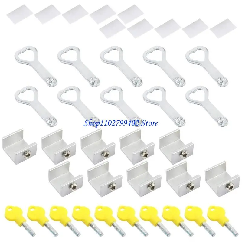 547F 10 قطعة قفل نافذة منزلق قابل للتعديل، سدادات نافذة من سبائك الألومنيوم مع مفتاح