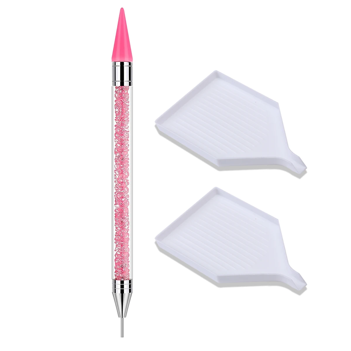 Doppelseitiges Nagelrhinestone-Pick-Tool-Set, Wachspunktierstifte, gebogene Pinzette, Rhinestone-Aufbewahrungsschale, DIY-Nagelkunst-Edelstein-Aufnahmewerkzeug