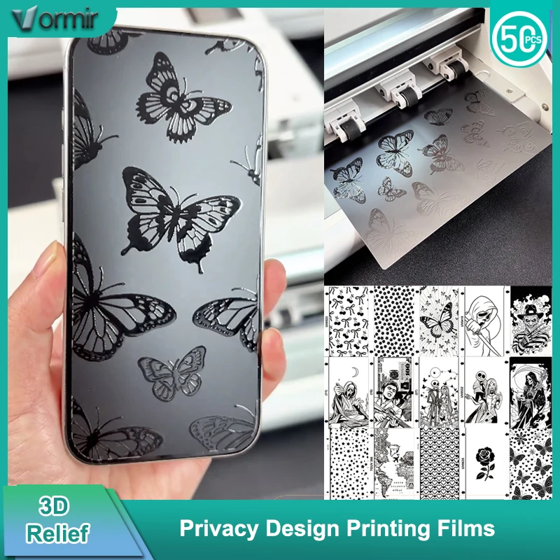 VORMIR 50pcs Privacy Anti Spy Design Printing Hydrogel Film Screen Protector Cutting Material Sheets for Plotter Cut Machine