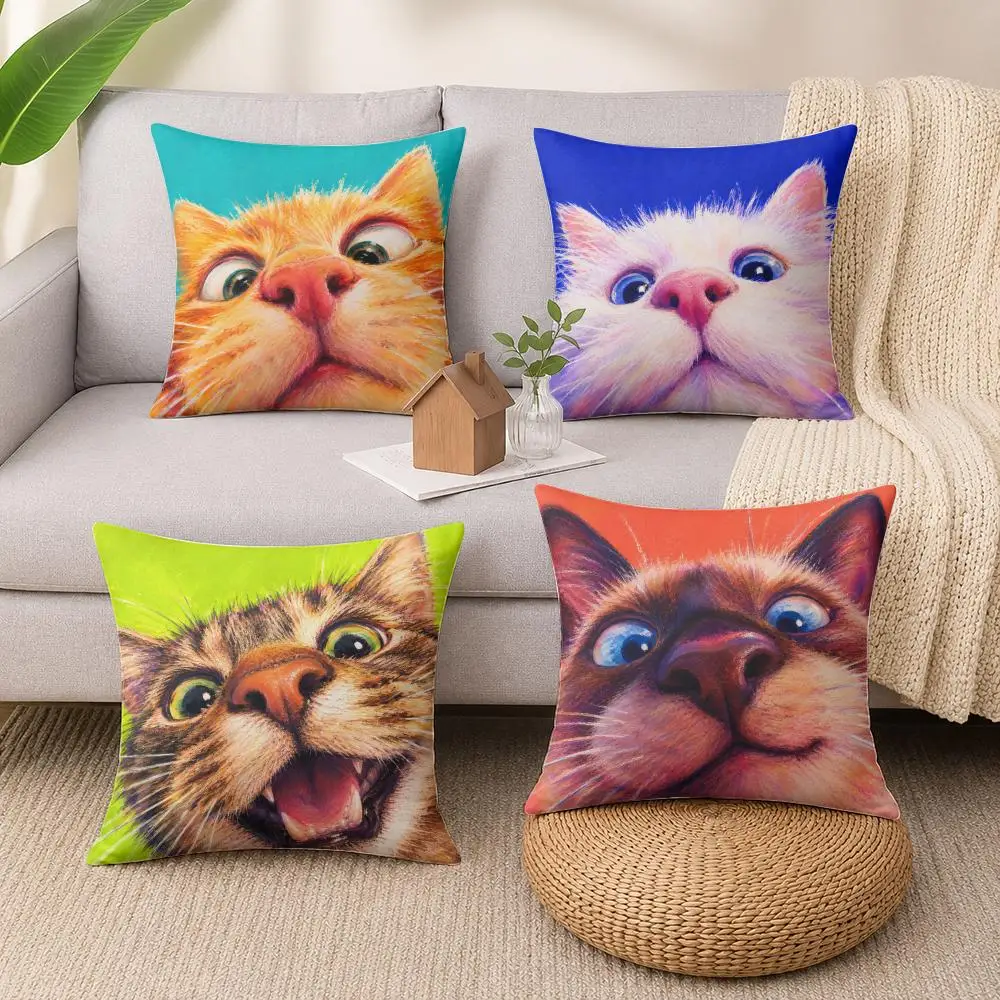 Ginger Cat Peekaboo Cute Kitten Cushion Cover Soft Short Plush Pillow Cases Hidden Zipper Cutecore Sofa Bedroom Home Decor Gift