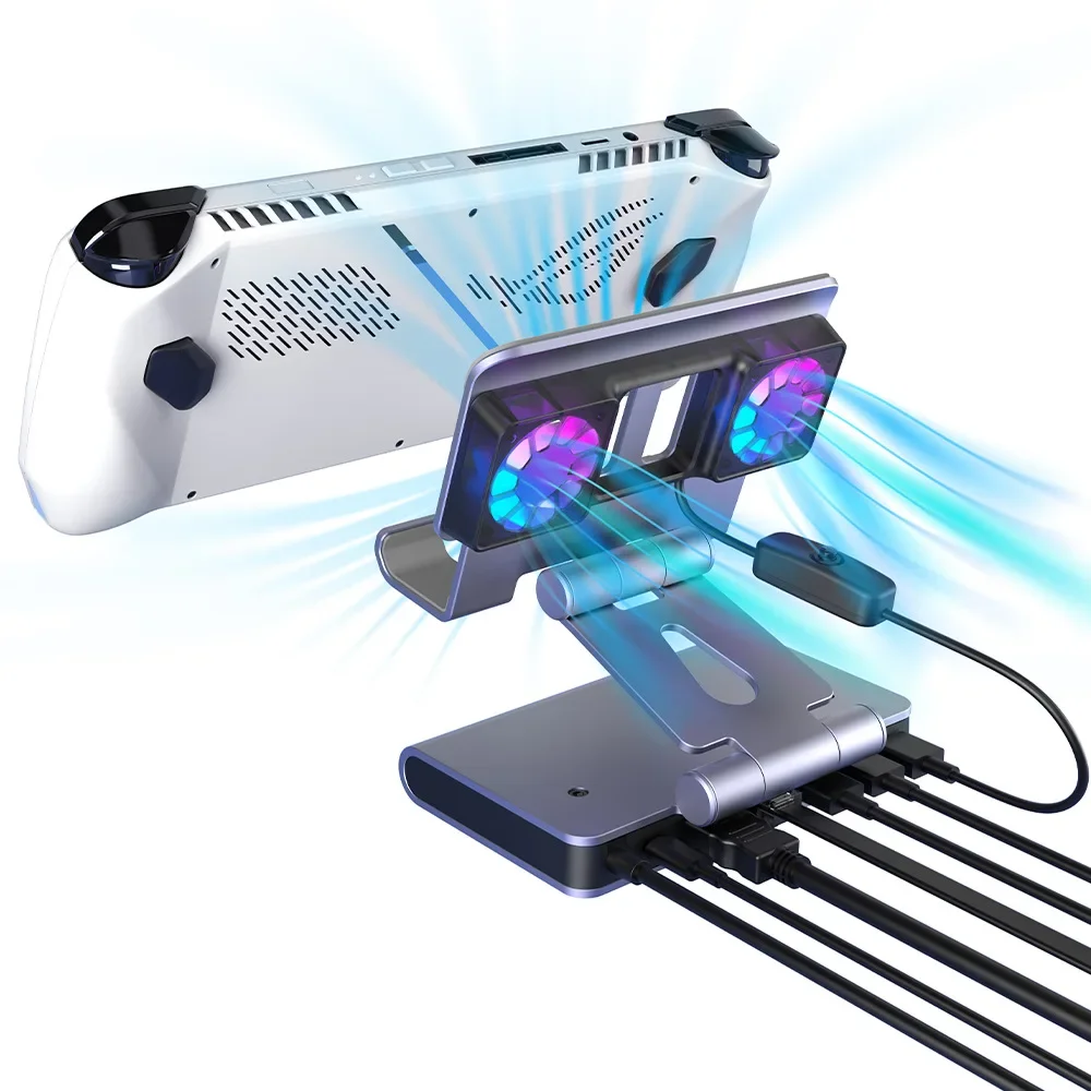 

Док-станция 6 в 1 RGB с двумя вентиляторами, кронштейн для док-станции с регулируемой высотой и HDMI 4K при 60 Гц для док-станции игровой консоли ROG ALLY SteamDeck