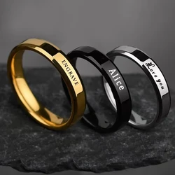 Stainless Steel Personalized Name Couple Ring For Women Men Fashion 4mm Romantic Simple Engagement Wedding Party Rings Gifts
