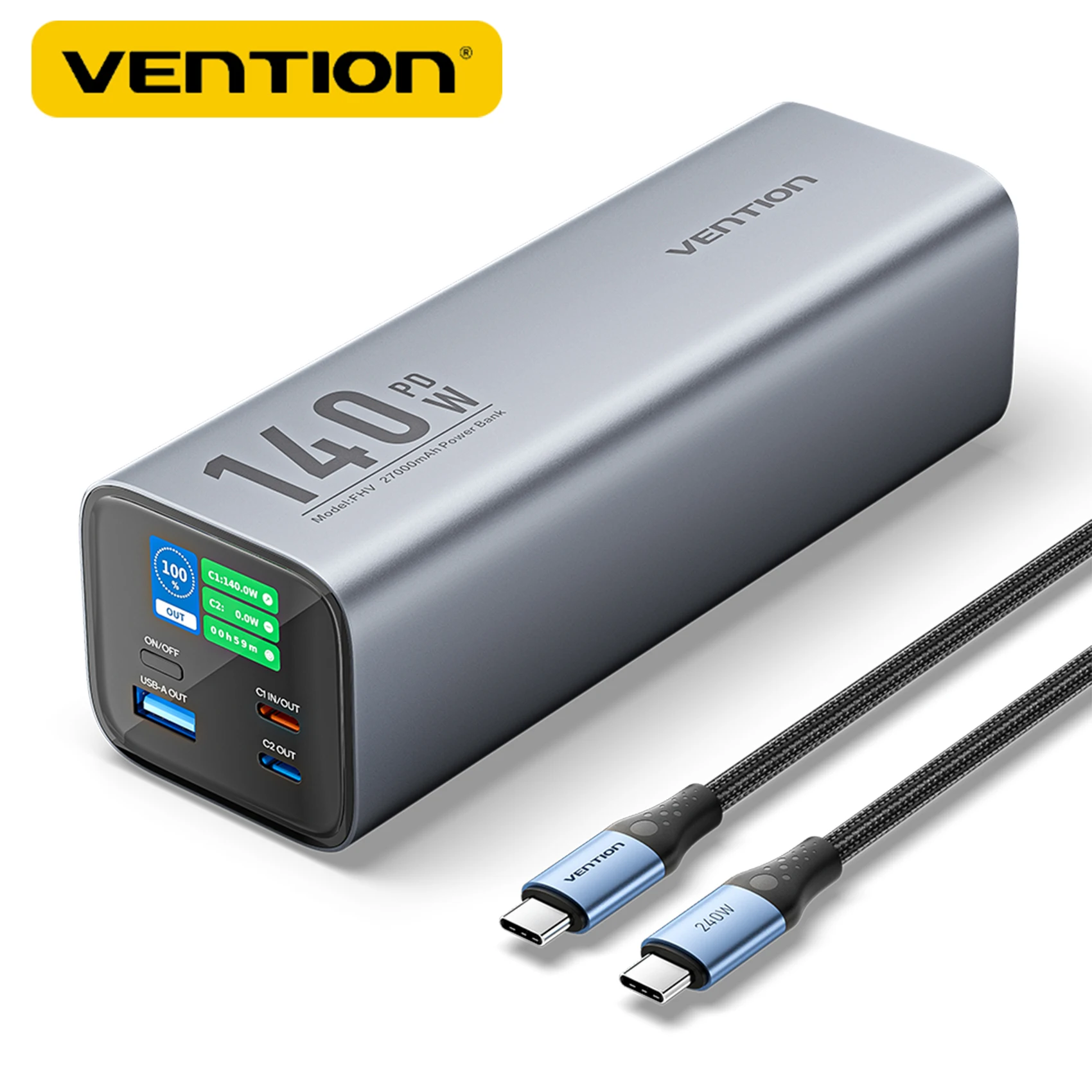 Vention güç bankası 27000mAh 140W PD hızlı şarj cihazı taşınabilir güç bankası dizüstü bilgisayar için harici yedek pil iPhone Xiaomi Macbook için