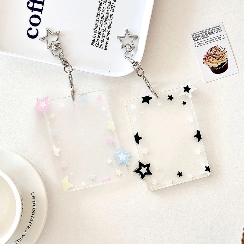 1Pc Flash Star Camera Deck Keychain,Black Color Love Bean Small Card Display Pendant,Kpop Idol Star Small Card Protective Cover