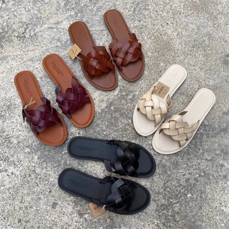 

New Spring and Summer Ladies Shoes Retro More Belt Open Toe Leather Comfortable Fashion Slippers Босоножки Женские
