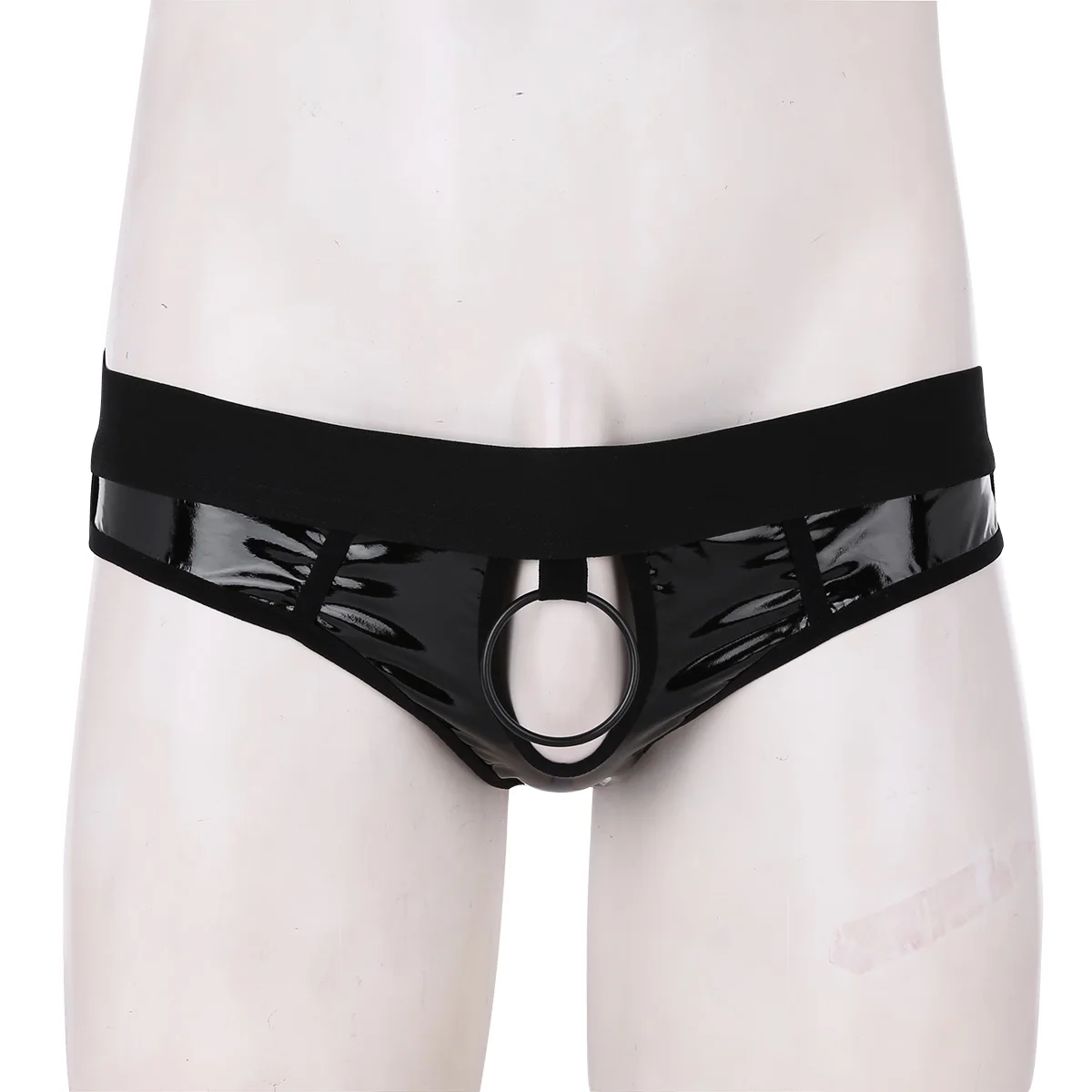 

Sexy Mens Chest Harness Belt with Briefs Sets Hollow Out Metal O-Ring Patent Leather G-string Thong Erotic Gays Underwear Set
