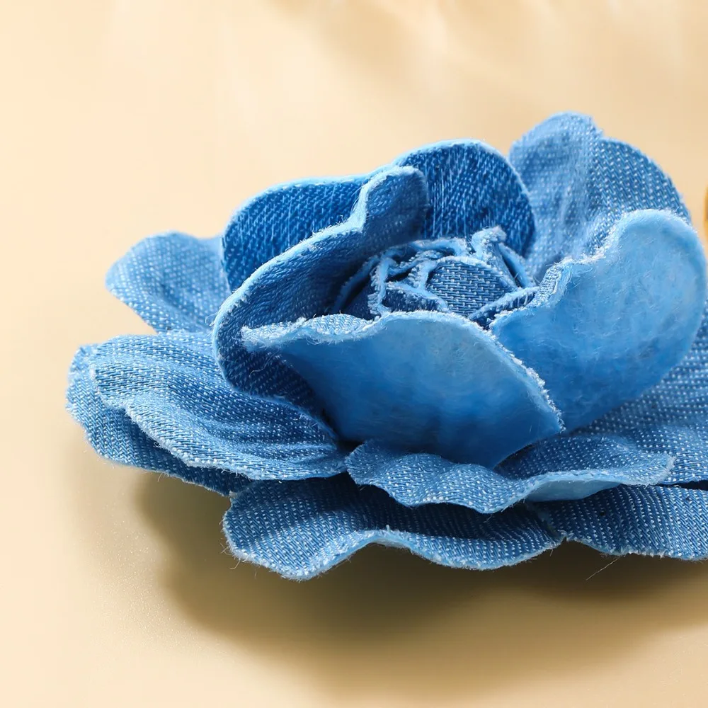 Fashion Blue Rose Earrings Handmade Denim Blue Fabric Earrings For Women Exaggerate Camellia Floral Earrings Party Jewelry Gifts