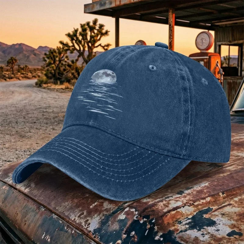 1pc Washed Baseball Cap - Moon Reflection on Water Surface Men's Essential Travel Baseball Cap - Women's Fashion Item for Daily