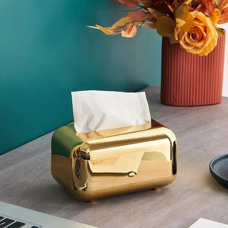 Shiny Electroplated Tissue Box Holder Decorative Figurine for Living Room Bedroom Vanity and Office Home Decor Organizer
