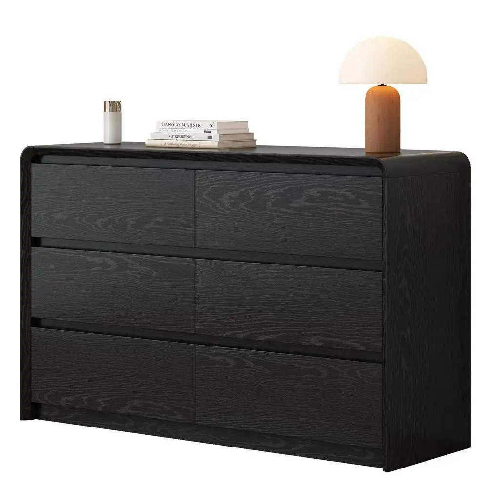 6 Drawer Dresser Storage Cabinet for Bedroom, Living Room, 47Inch Wood Chest of Drawers, Curved AntiCollision Design, Natural Te