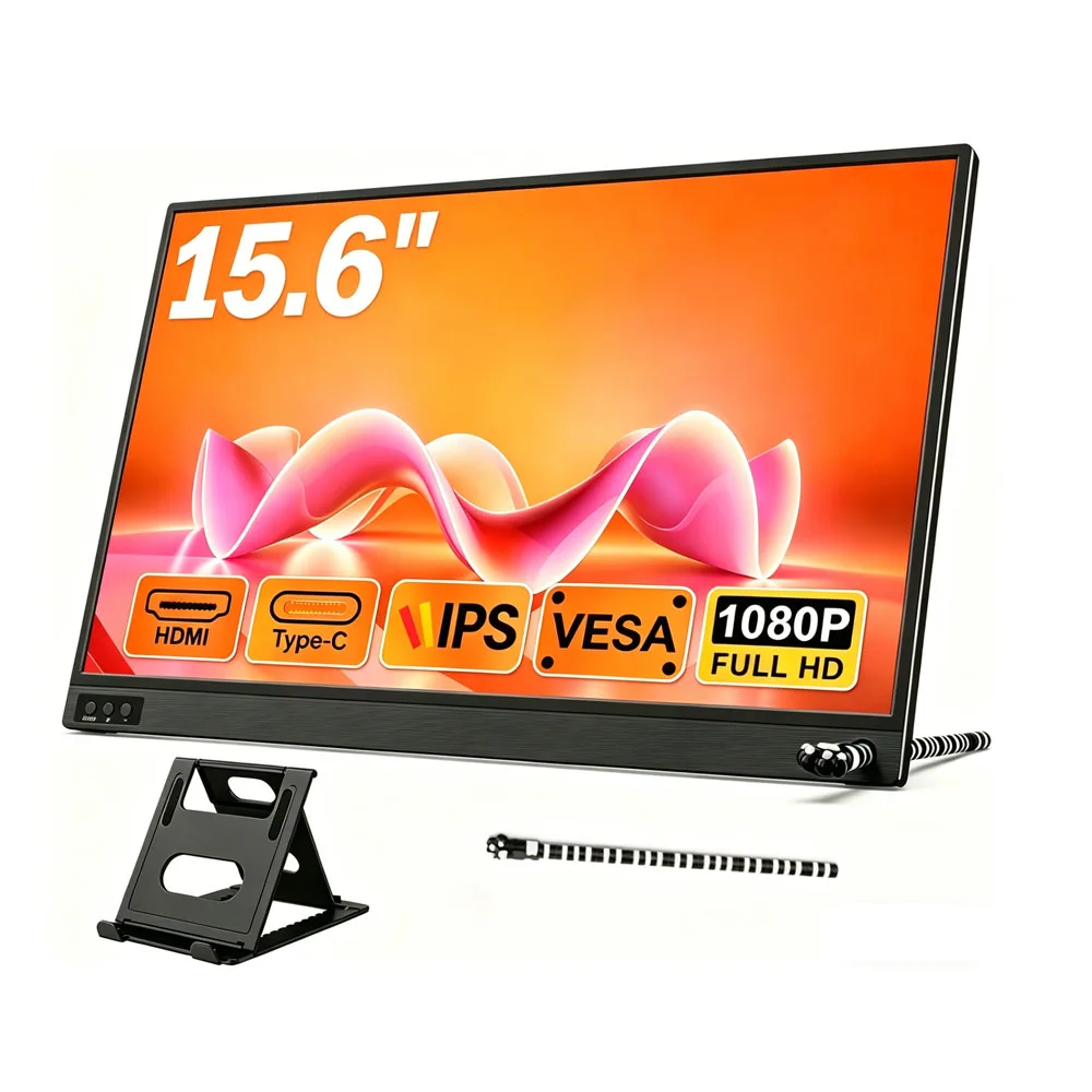 Amoudo 15,6 inch draagbare monitor 1920x1080P verlengt display IPS LCD-paneel Penhole-standaard VESA USBC Mini HDMI mobiel display