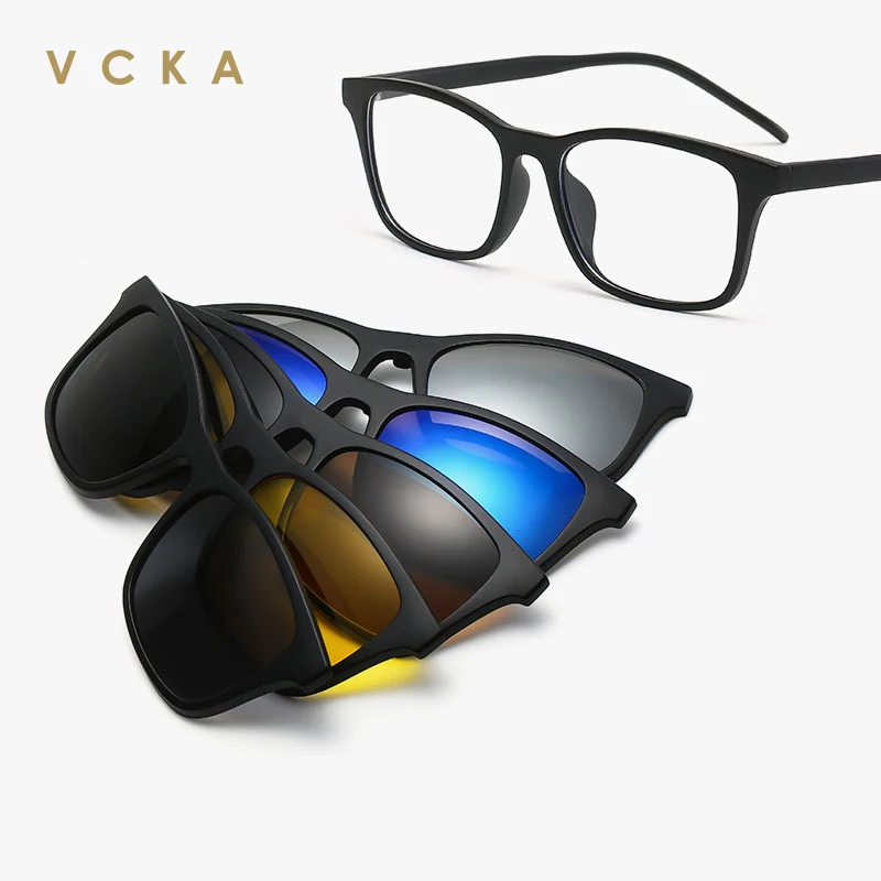 VCKA Magnet Adsorption Dual-use Mirror Set Male Polarized Magnetic Lens Sunglasses Five-in-one Square Combination Glasses