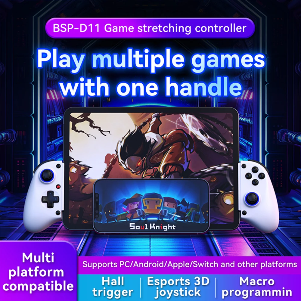 Game Stretching Controller RGB Light Mobile Phone Gamepad with Turbo/6-axis Gyro/Vibration for Android iOS PS3 PS4 Switch PC