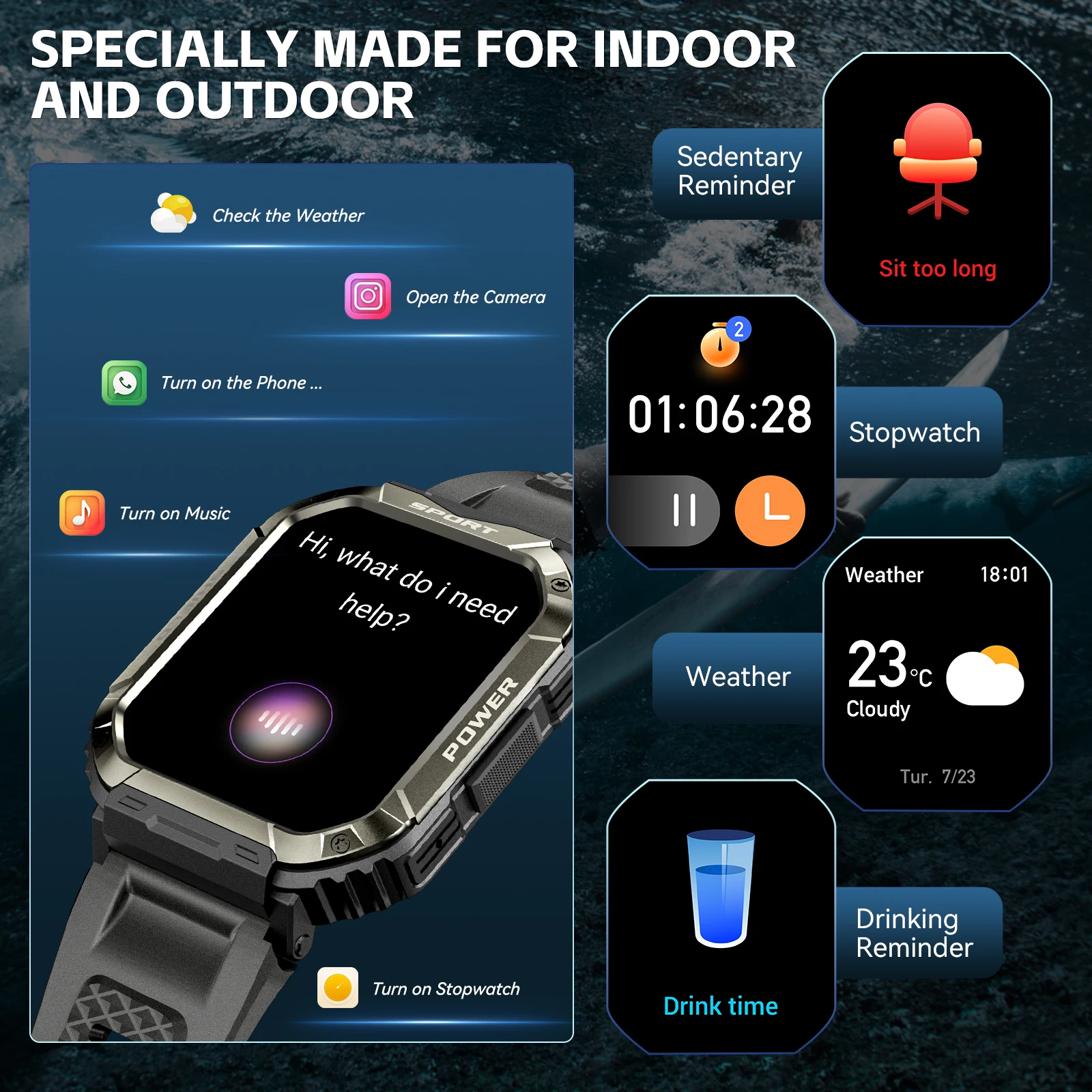 JELLOO New Smart Watches for Men with 100+ Sport Modes 1.83"HD Full Screen Sleep Monitor Fitness Trackers Compatible Android iOS