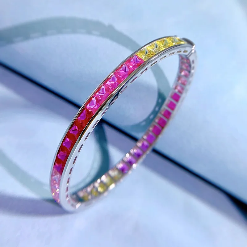 European and American Fashion New Product S925 Silver Borderless Inlaid Colorful Diamond Bracelet Rainbow Candy Full Diamond Bra