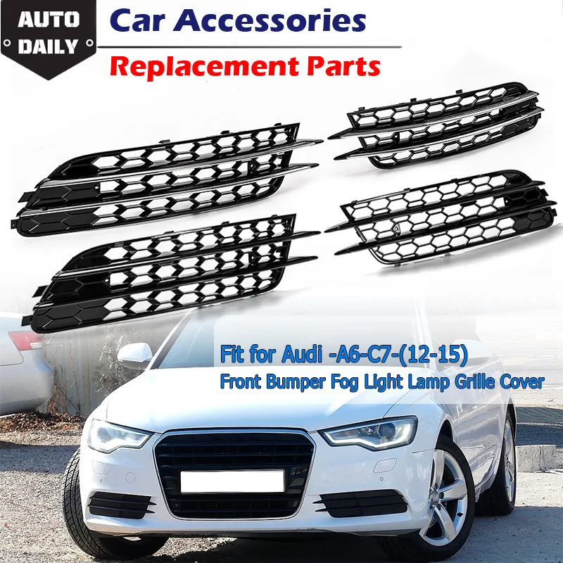 

Black Frame Grille Panel With 2 Lines Front Bumper Fog Light Cover Fog Lamp Shell Bezel Refit Trim Fit For Audi A6 C7 2012-2015