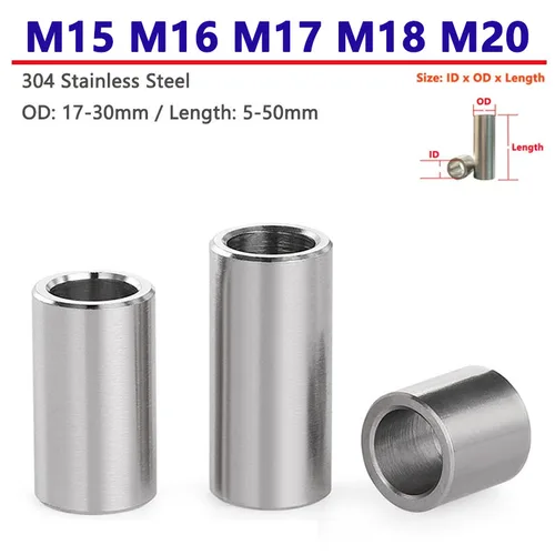 M15 M16 M17 M18 M20 sin rosca 304 junta de arandela de casquillo de acero inoxidable manguito espaciador hueco redondo OD 17-30mm