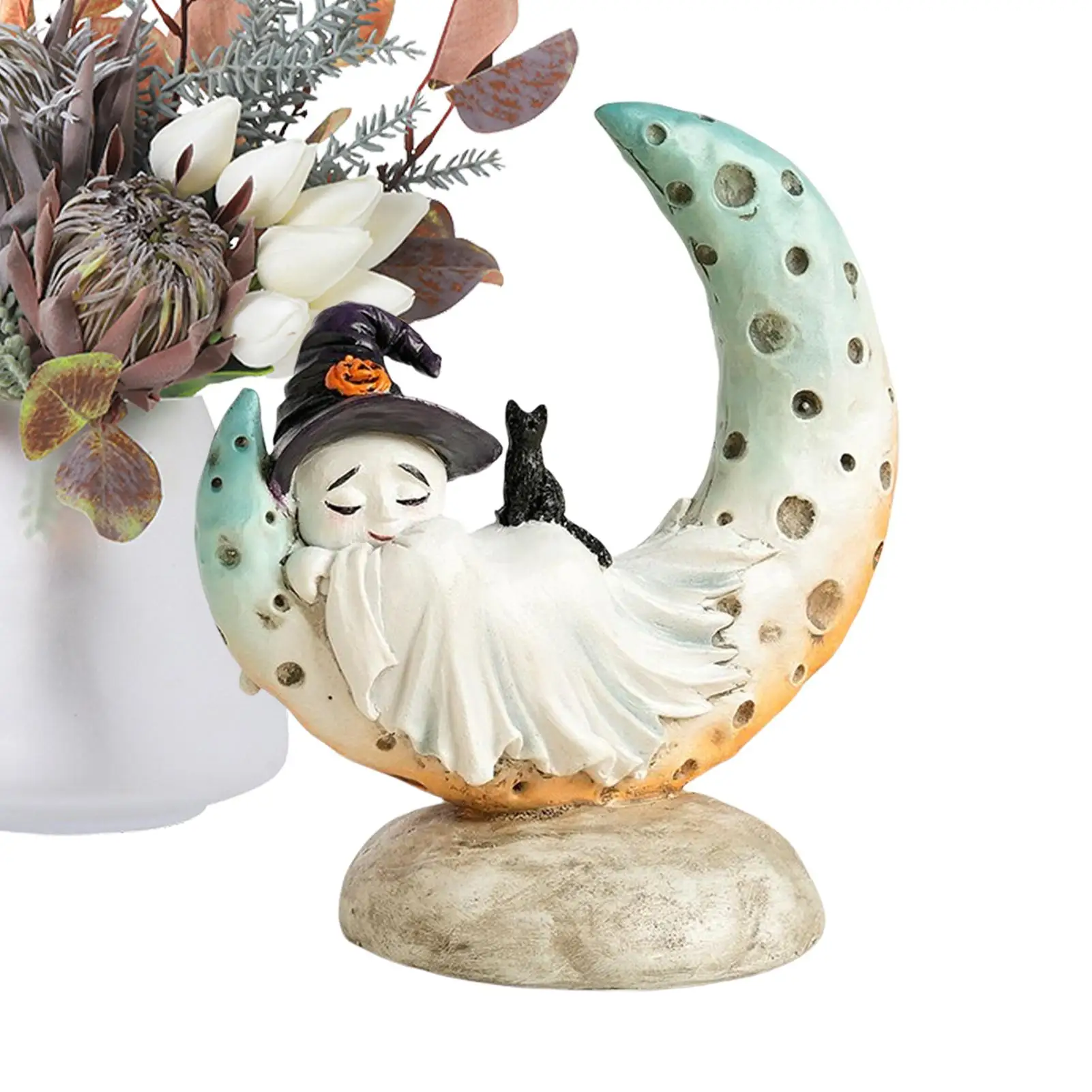 

Фигурки призраков на Хэллоуин, статуя призрака на Хэллоуин с котом, домашний декор, жуткий для праздника, дома, на открытом воздухе, гостиной, кухни