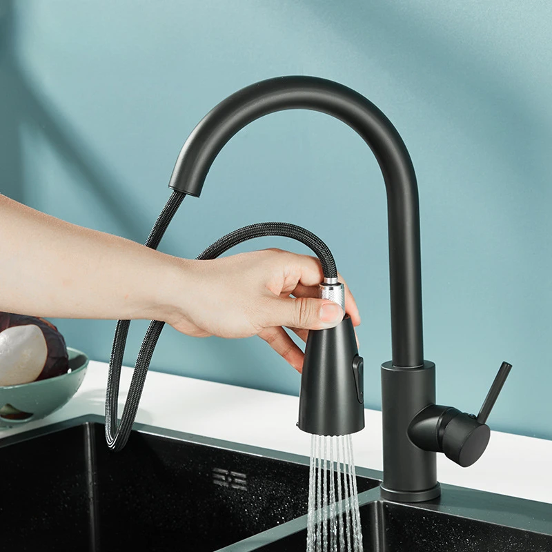 Kitchen faucet pull-out cold and hot household universal telescopic splash proof stainless steel vegetable washing