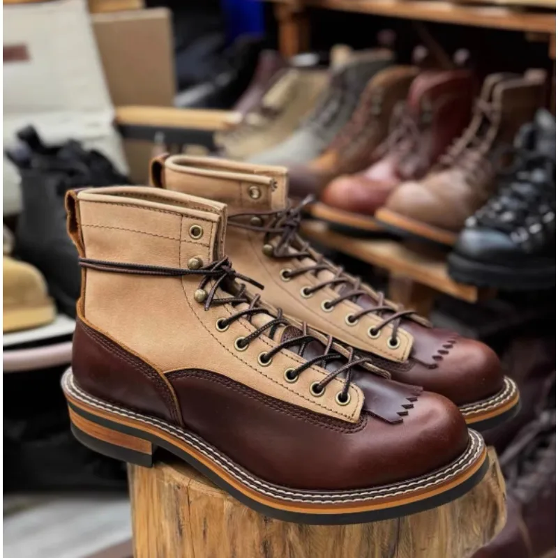 Hot New Arrival! Vintage Motorcycle Boots Casual Men Ankle Boots Cowhide Leather Shoes Wedge Tooling Desert Boots Moto Shoes