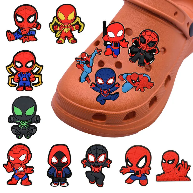 16 estilos de dijes de zapatos de superhéroe SpiderMan para zuecos, sandalias, decoraciones, zapatos de agua para niños, accesorios, decoración de