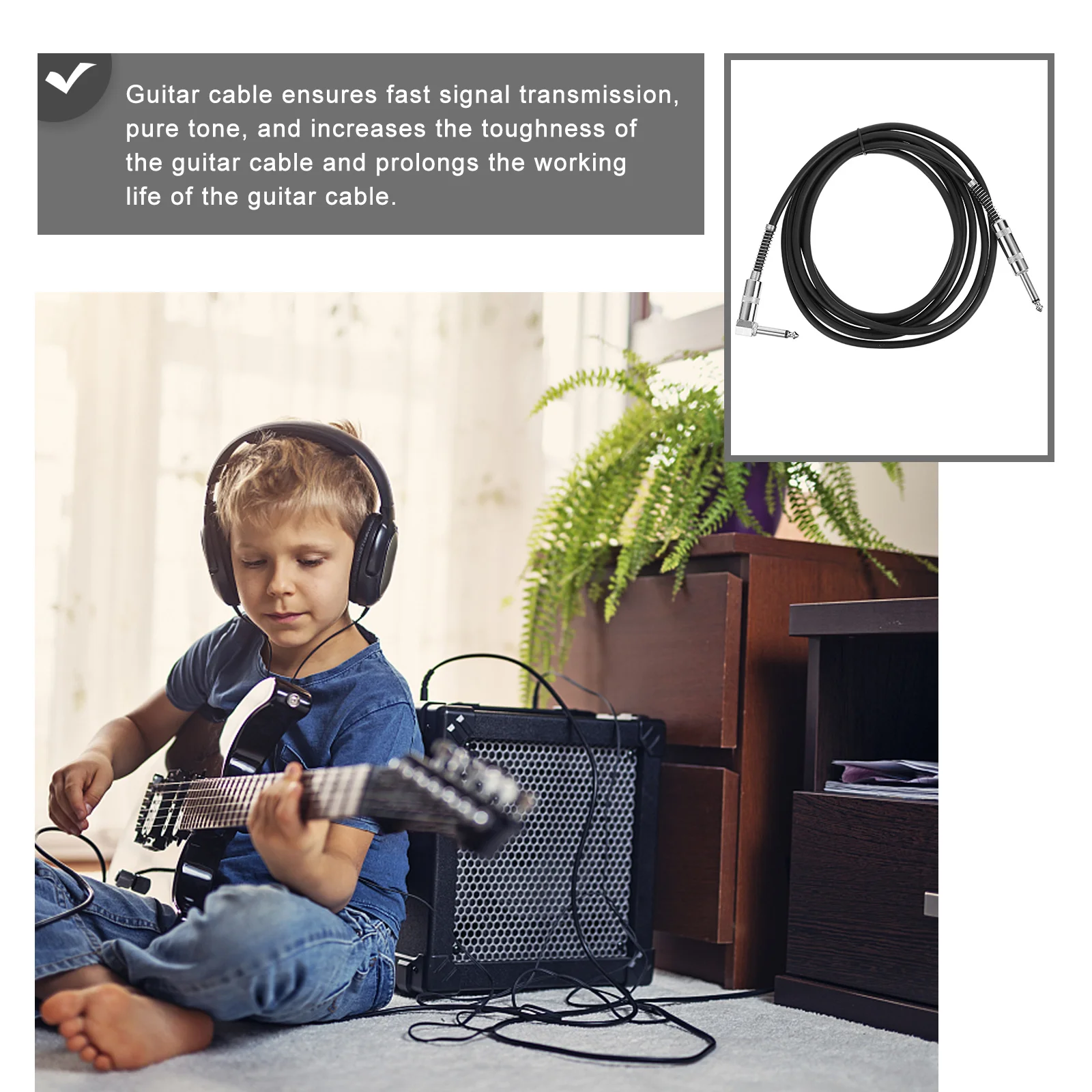 สายกีตาร์ 6.35 มม. สายถักป้องกันสัญญาณรบกวน สายแอมป์กีตาร์ไฟฟ้า สายเครื่องดนตรี ลดเสียงรบกวน เสียงบริสุทธิ์